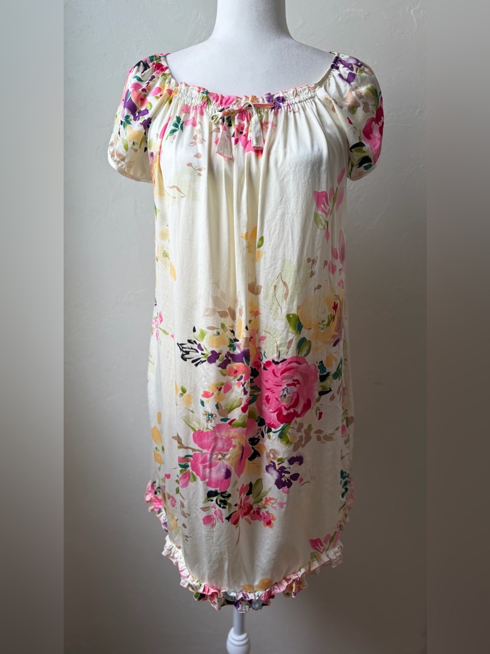 FreedomSilk Floral 100% Mulberry Silk Sleep Dress Nightgown XL